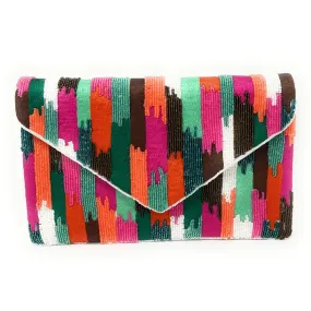 Splashy Multicolored Beaded Clutch Purse