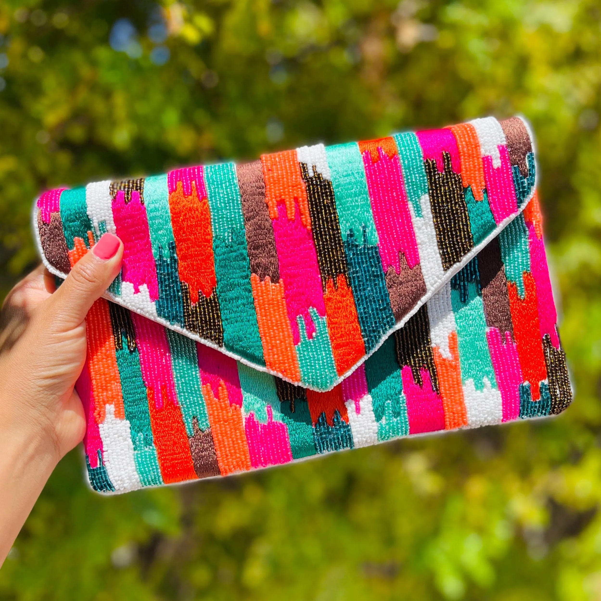 Splashy Multicolored Beaded Clutch Purse