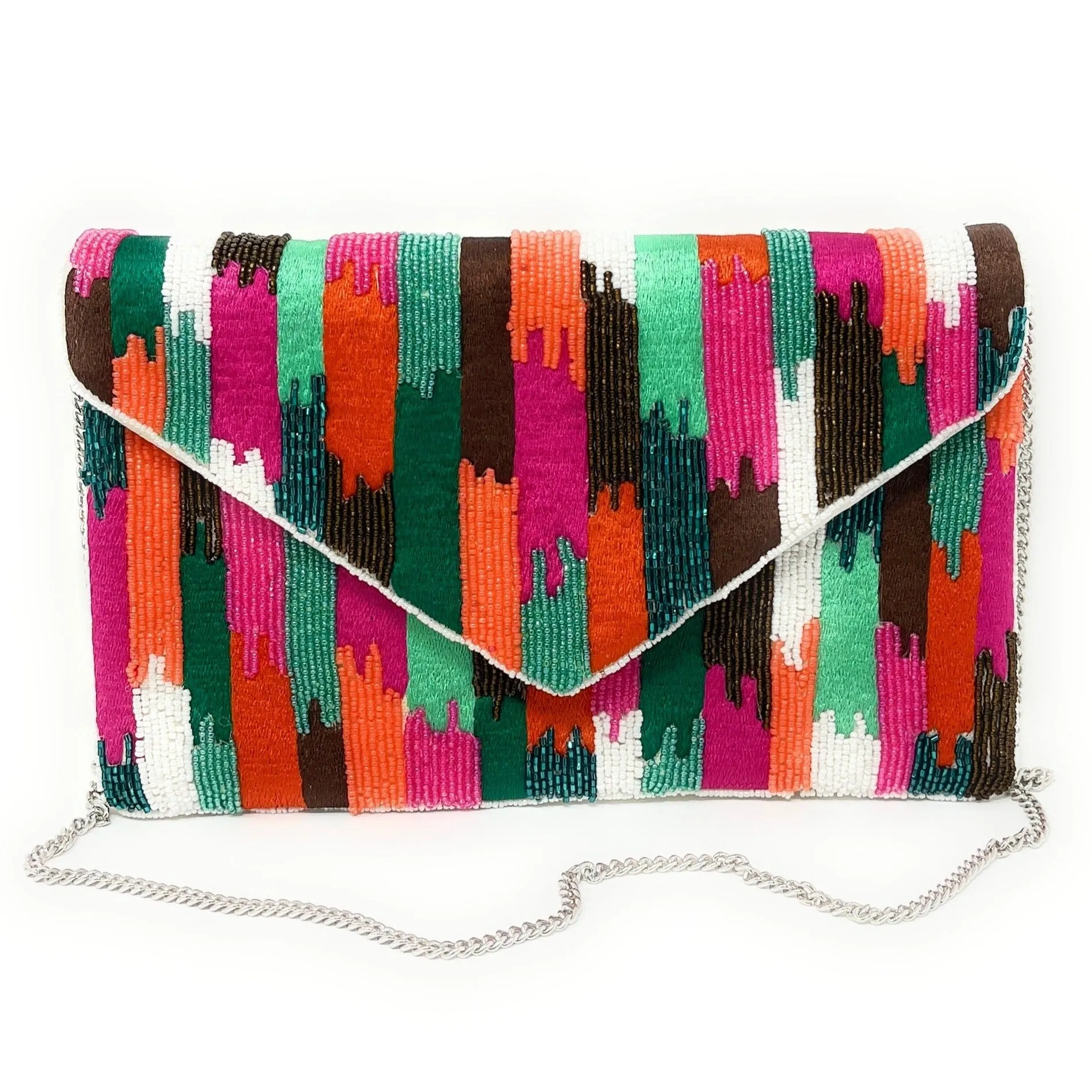 Splashy Multicolored Beaded Clutch Purse