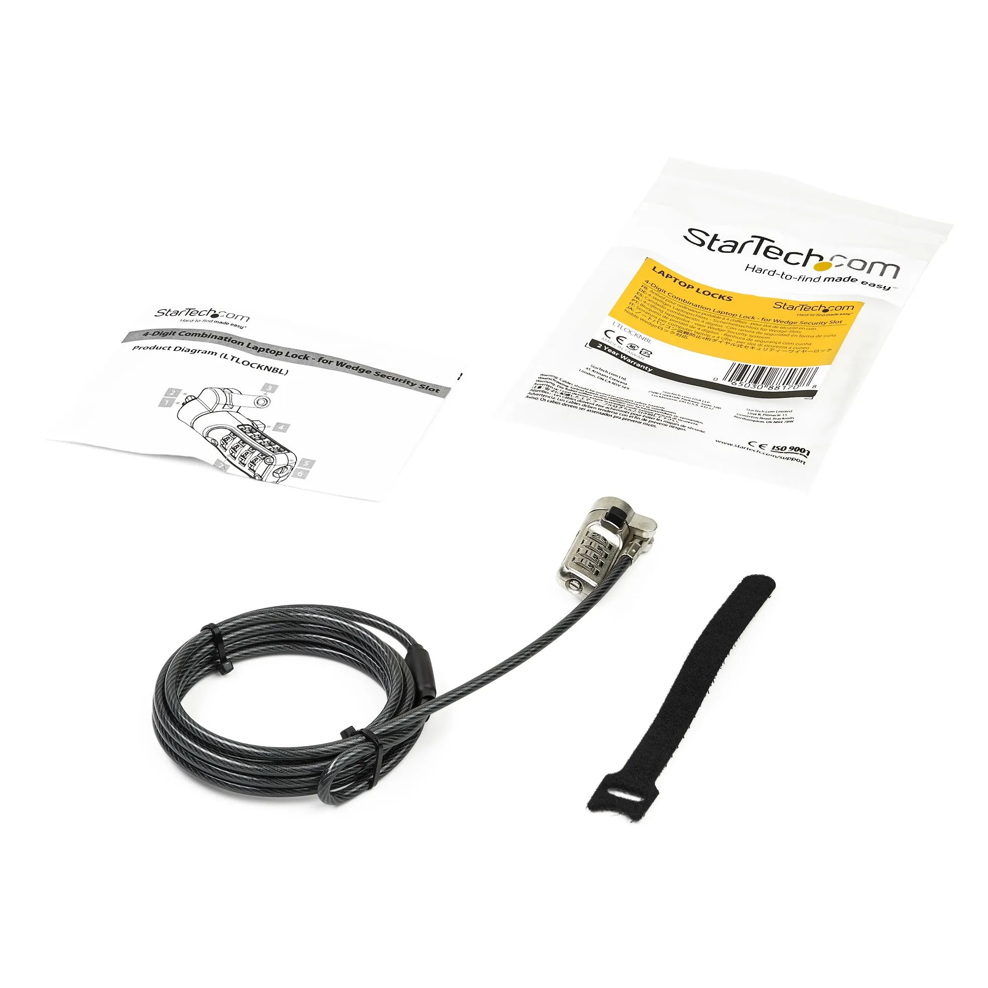 Startech.Com 6.5? (2M) Laptop Cable Lock, 4 Digit Combination Laptop/Desktop Security Cable Lock For Wedge Slot Computer