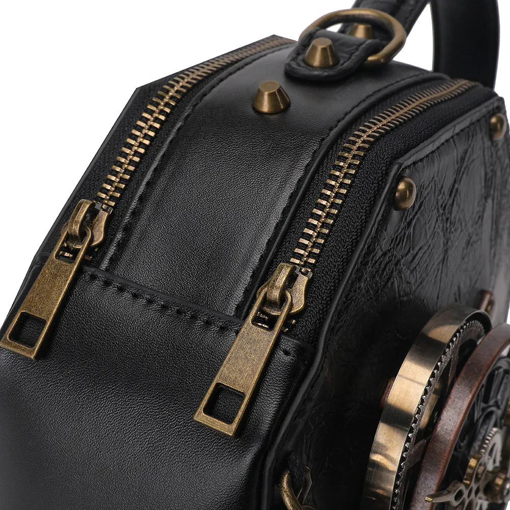 Steampunk Gothic Shoulder Bag Clock Purse PU Leather Handbag for Women Girls