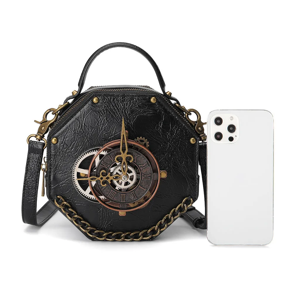 Steampunk Gothic Shoulder Bag Clock Purse PU Leather Handbag for Women Girls