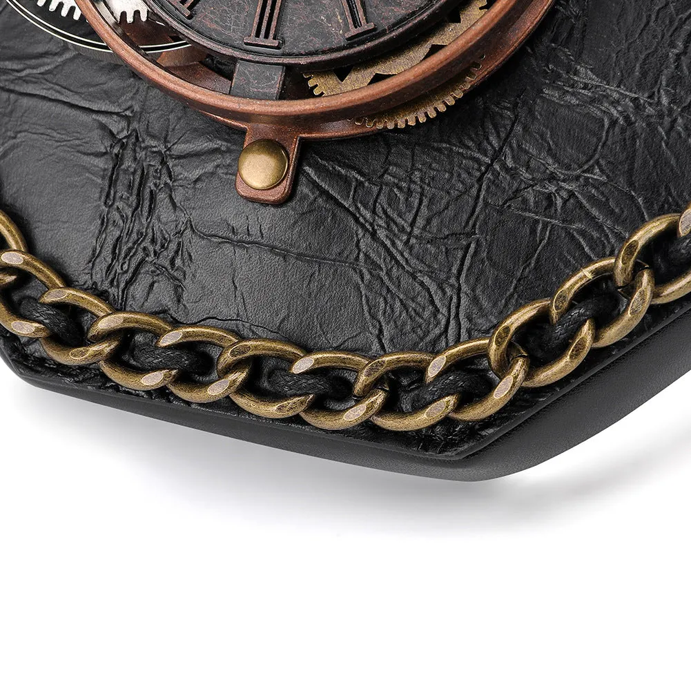 Steampunk Gothic Shoulder Bag Clock Purse PU Leather Handbag for Women Girls