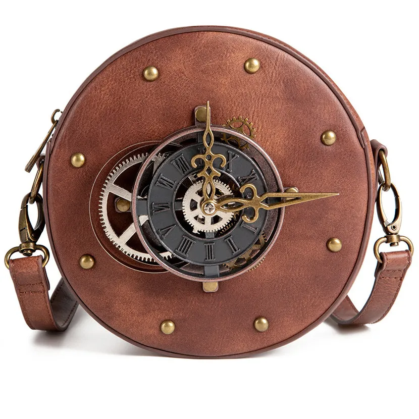 Steampunk Gothic Shoulder Bag Clock Purse PU Leather Handbag for Women Girls