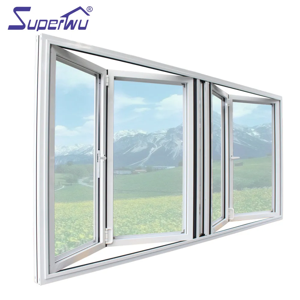 Superwu Anti theft foldable window / folding balcony window / tempered glass aluminium black frame kitchen folding window