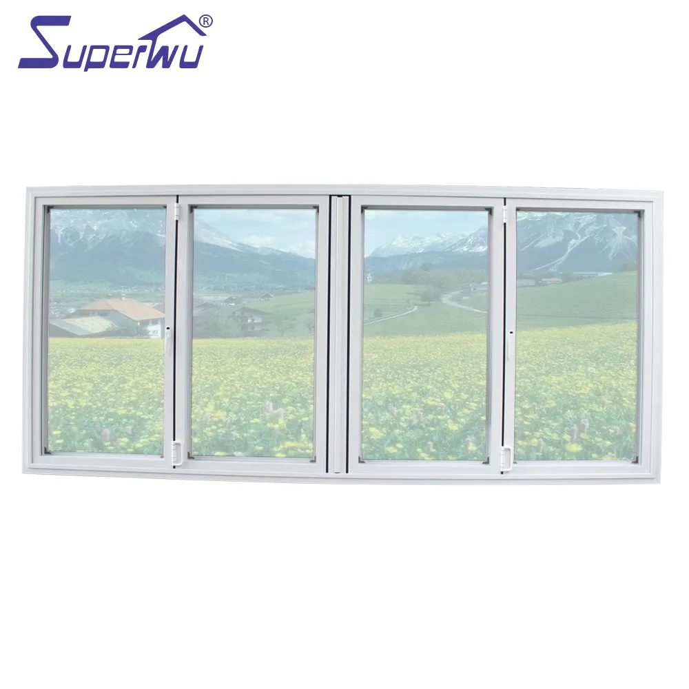 Superwu Anti theft foldable window / folding balcony window / tempered glass aluminium black frame kitchen folding window