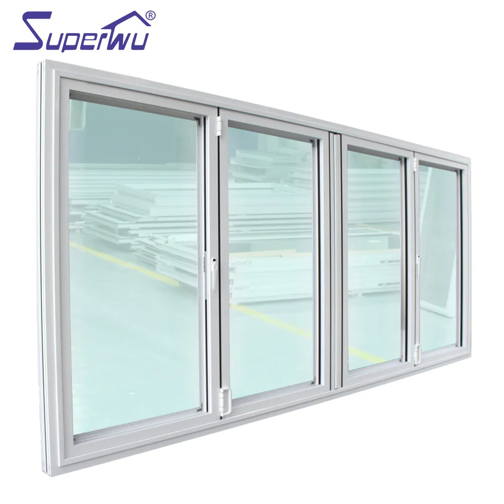 Superwu Anti theft foldable window / folding balcony window / tempered glass aluminium black frame kitchen folding window