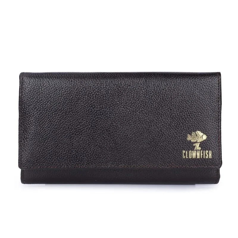 THE CLOWNFISH Elsa Collection Genuine Leather Tri-Fold Womens Wallet Clutch Ladies Purse with Multiple Card Slots & ID Card Windows (Grey)