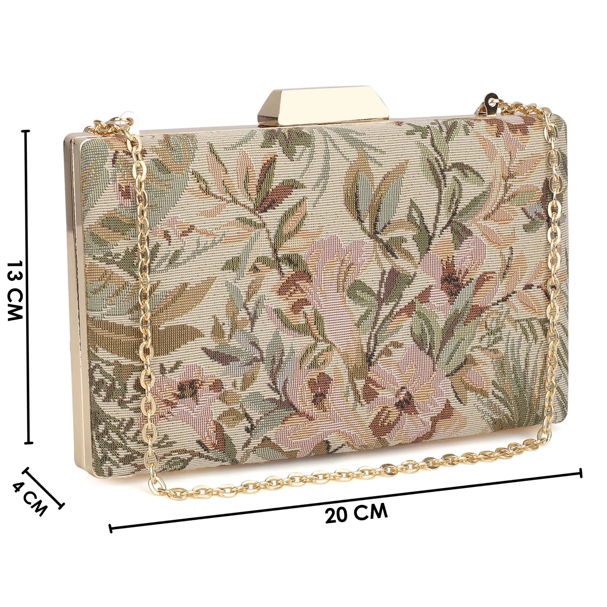 THE CLOWNFISH Ritzy Collection Womens Party Clutch Ladies Wallet with Chain Strap Evening Bag with Fashionable Button Closure (Beige)