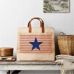 Tillyanna Red Stripe with Navy Star Market Tote - Natural Jute