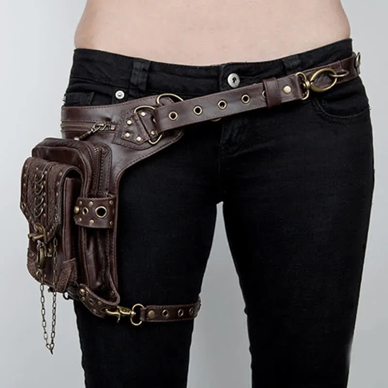 Travel Brown Gothic Chain Steampunk Waist Leg Bag