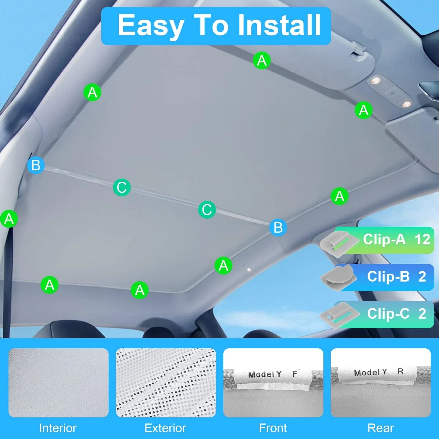 UV Protection Sunshade Roof Fit for Tesla Model Y 2020-2024