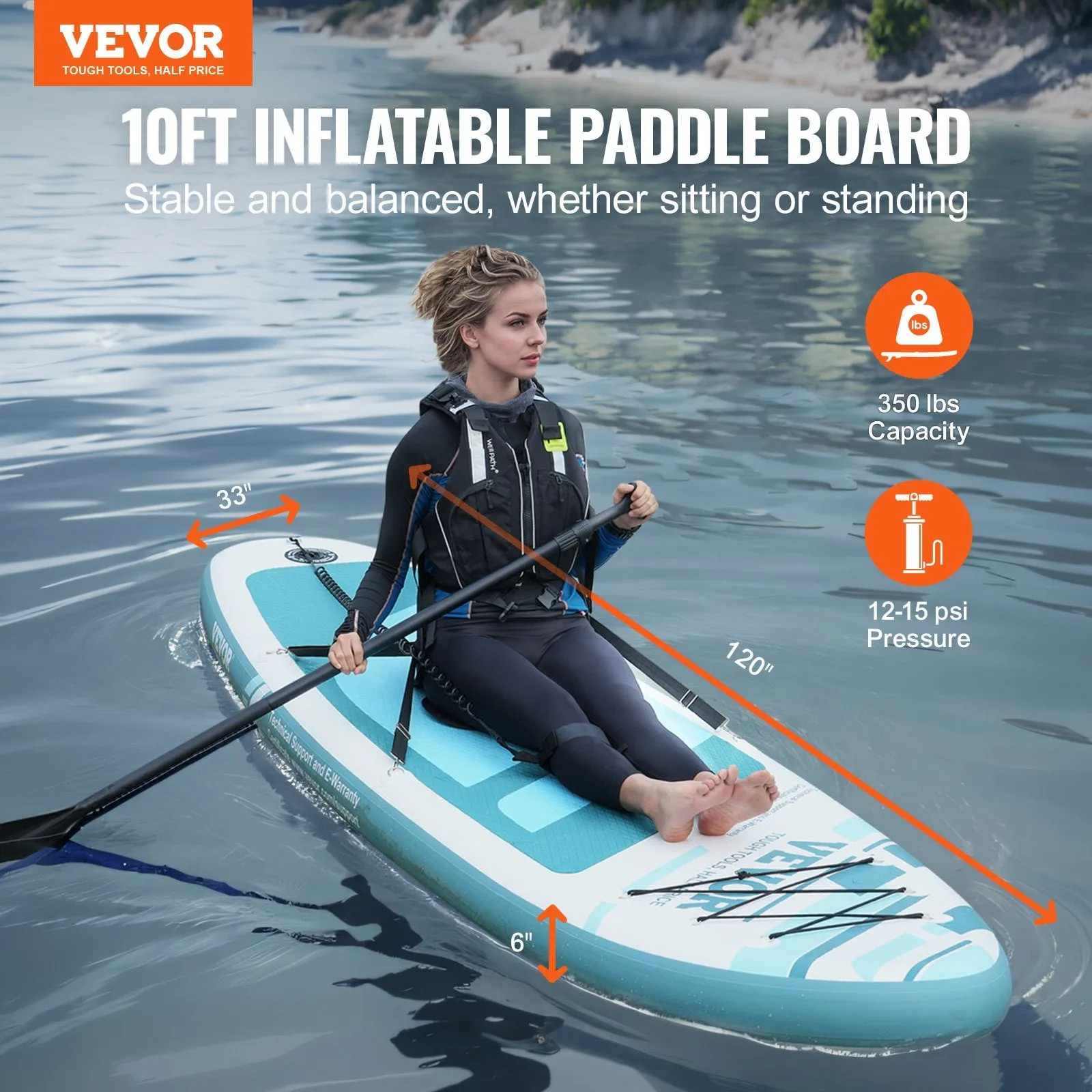 Vevor Inflatable Stand Up Paddle Board 10 Ft. with Removable Kayak Seat New