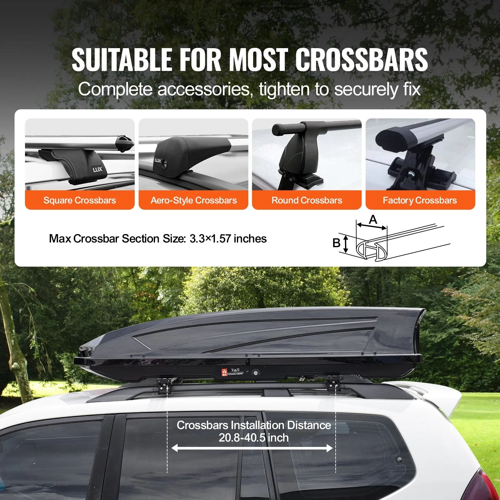 Vevor Rooftop Cargo Carrier 22 Cu. Ft. ABS Hard Shell Luggage Box with Dual-Sided Opening and 2 Straps New