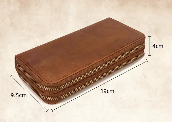 Vintage Double Zipper Big Capacity Leather Wallet 1008