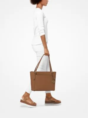 Voyager Large Saffiano Leather Top-Zip Tote Bag