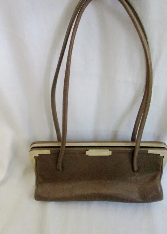 Vtg ESCADA ITALY Boutique Leather Tote Bag Bowler Satchel Purse CHESTNUT BROWN M