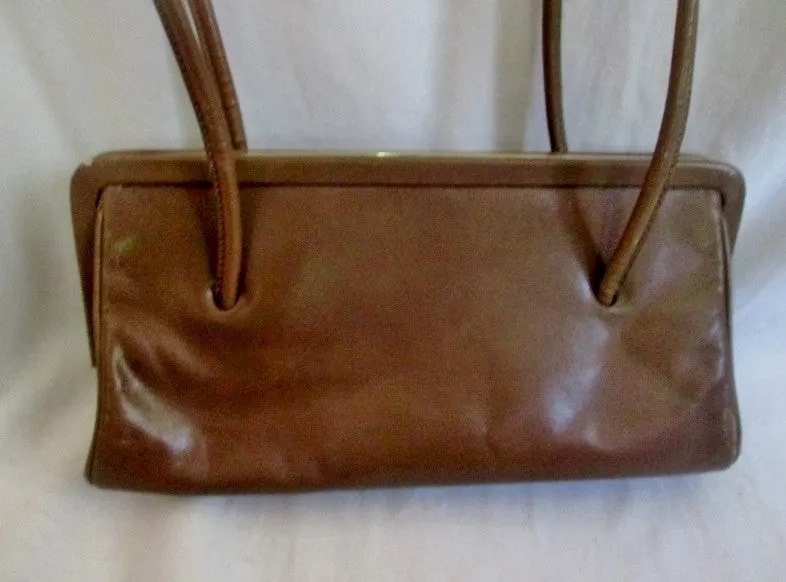 Vtg ESCADA ITALY Boutique Leather Tote Bag Bowler Satchel Purse CHESTNUT BROWN M