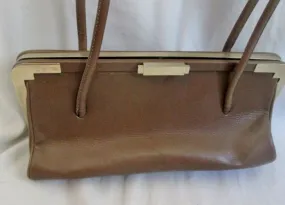 Vtg ESCADA ITALY Boutique Leather Tote Bag Bowler Satchel Purse CHESTNUT BROWN M