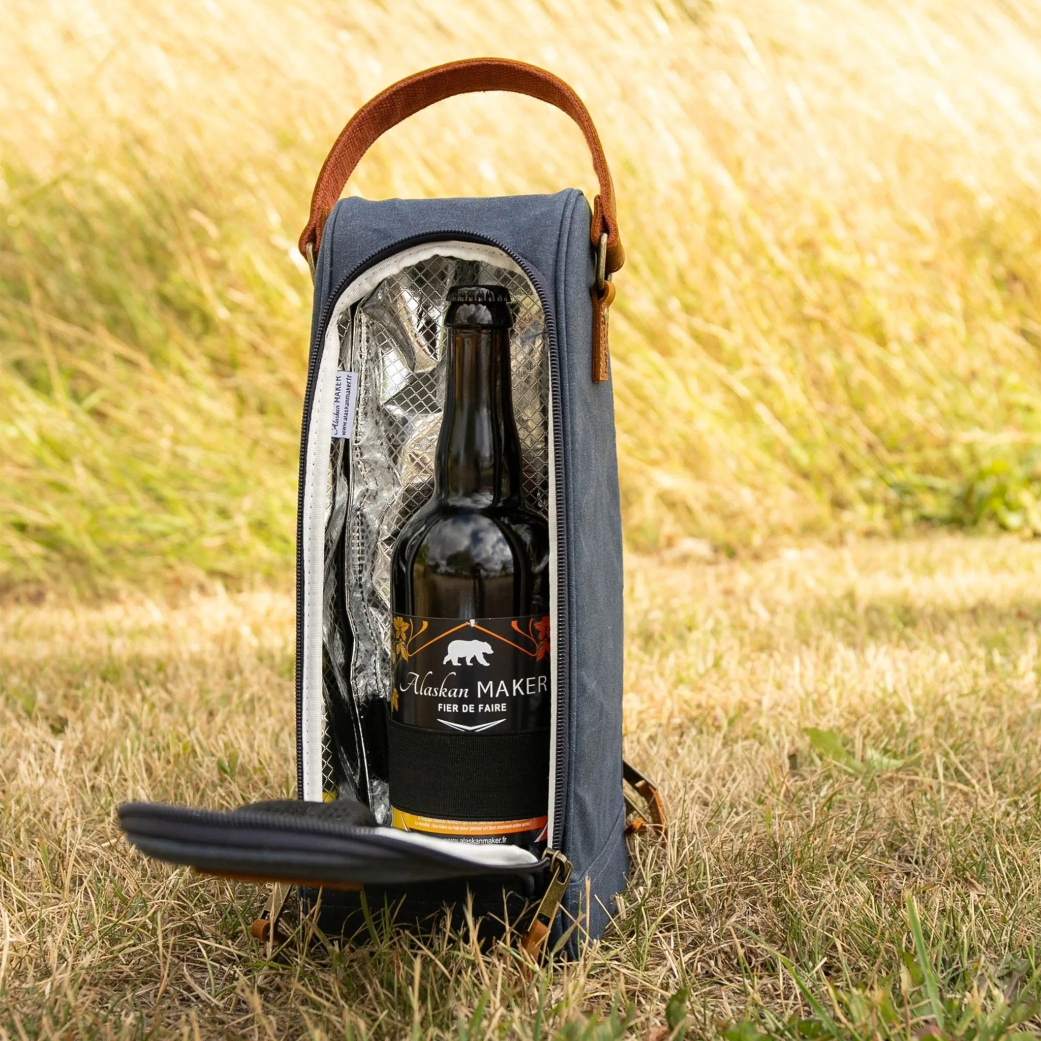 Waxed Canvas Insulated Bottle Bag & Glass Carrier