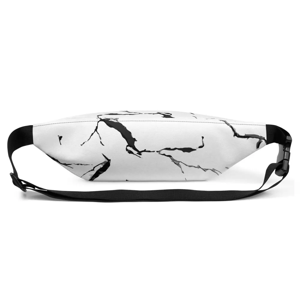 White Marble Print Fanny Pack, Unisex Designer Fanny Pack Over the Shoulder Bag- Made in USA/EU