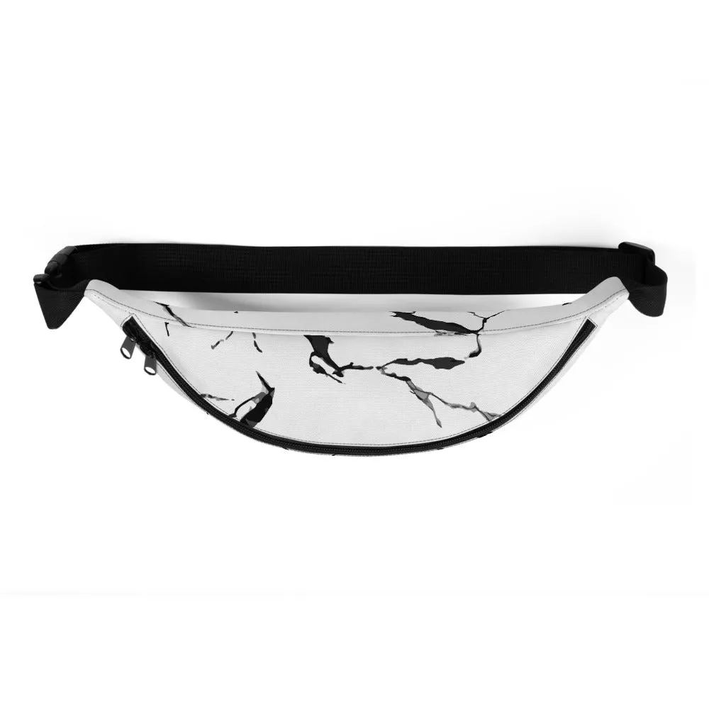 White Marble Print Fanny Pack, Unisex Designer Fanny Pack Over the Shoulder Bag- Made in USA/EU