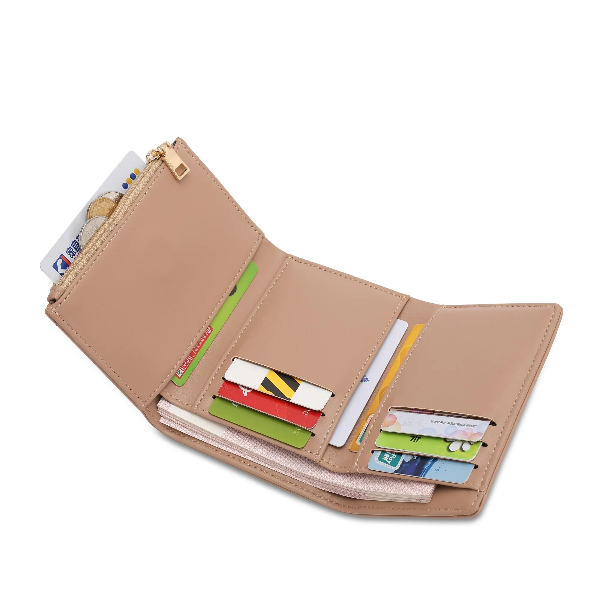 Women's RFID Magnet Tri Fold Leather Short Wallet / Purse With Coin Compartment - KP 005