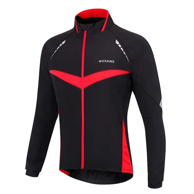 WOSAWE Warm Winter Fall Black Red Long Sleeve Cycling Jersey