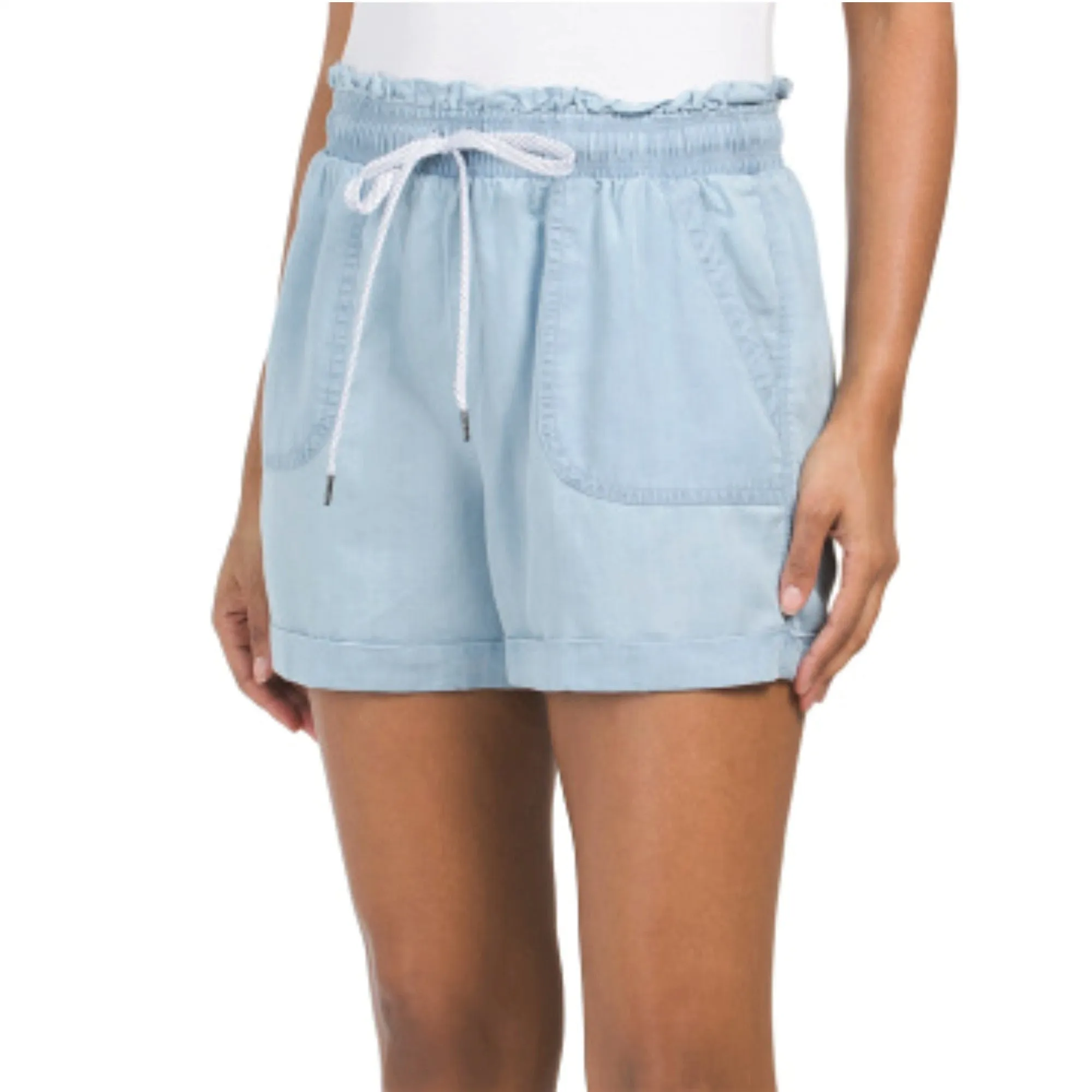 Zac & Rachel Women's High Rise Rolled Cuffs Paper Bag Waist Denim Shorts