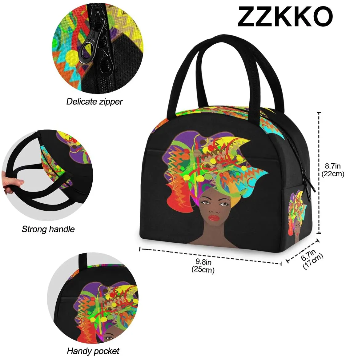 ZZKKO Sugar Skull Lunch Bag Box Tote Organizer Lunch Container Insulated Zipper Meal Prep Cooler Handbag For Women Men Home School Office Outdoor Use